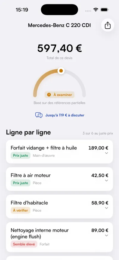 Quardo line-by-line repair estimate verdict
